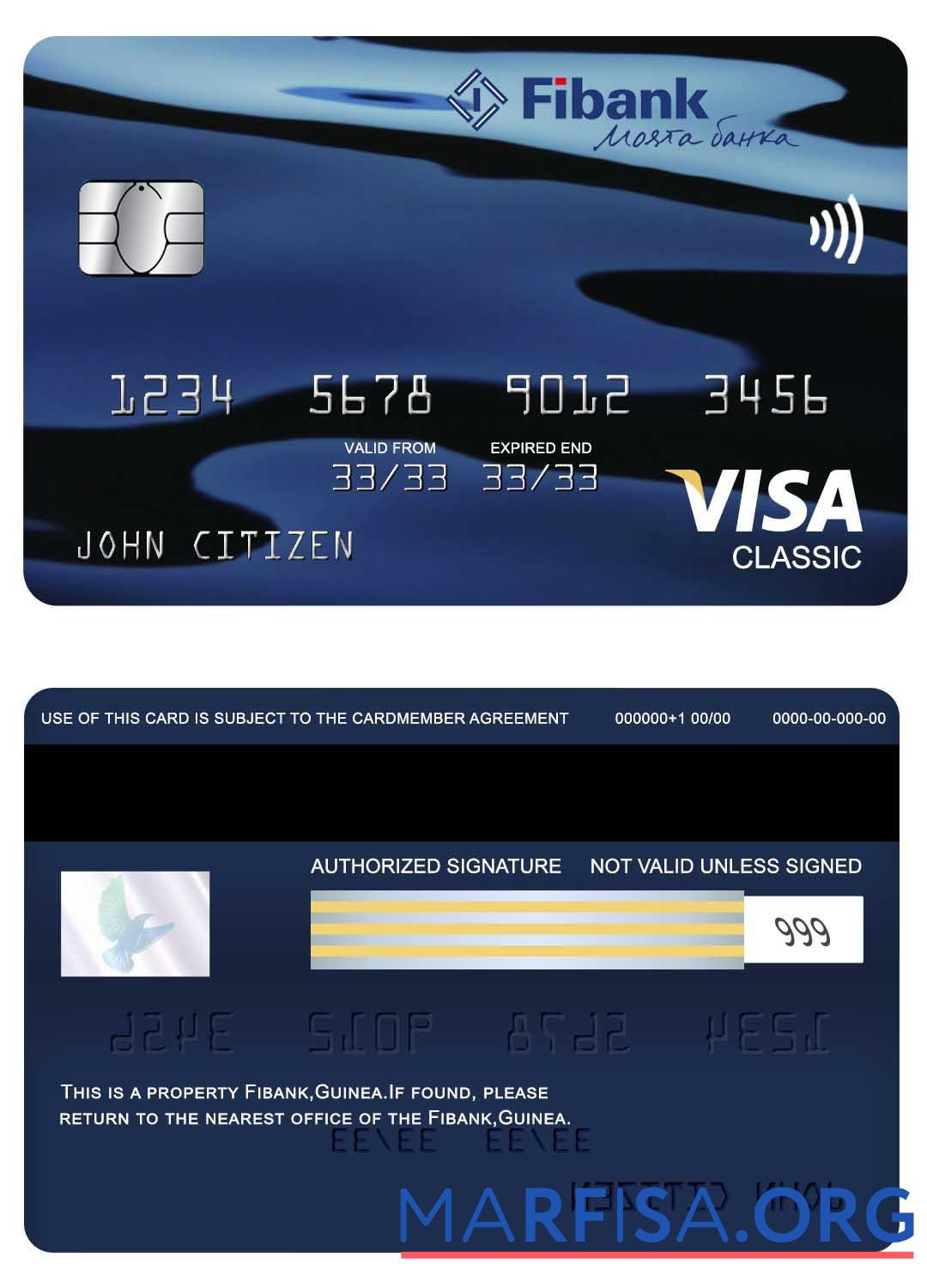 Printable Guinea Fibank visa classic card download for verification